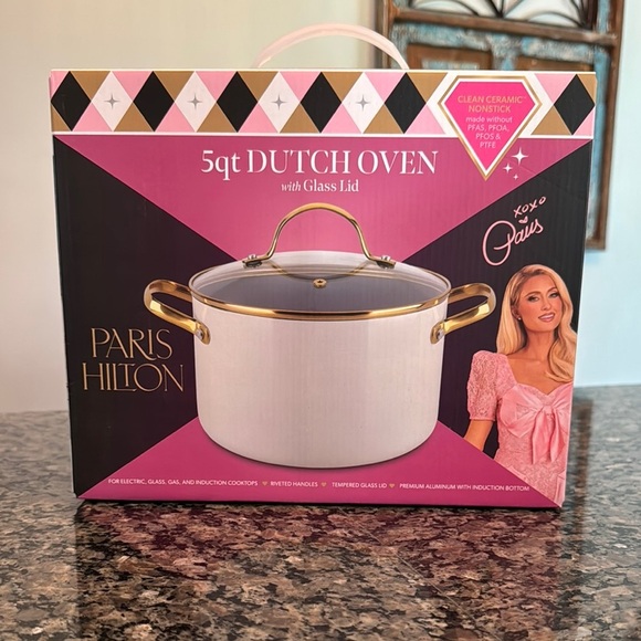 Paris Hilton White Dutch Oven with Glass Lid - Picture 1 of 9